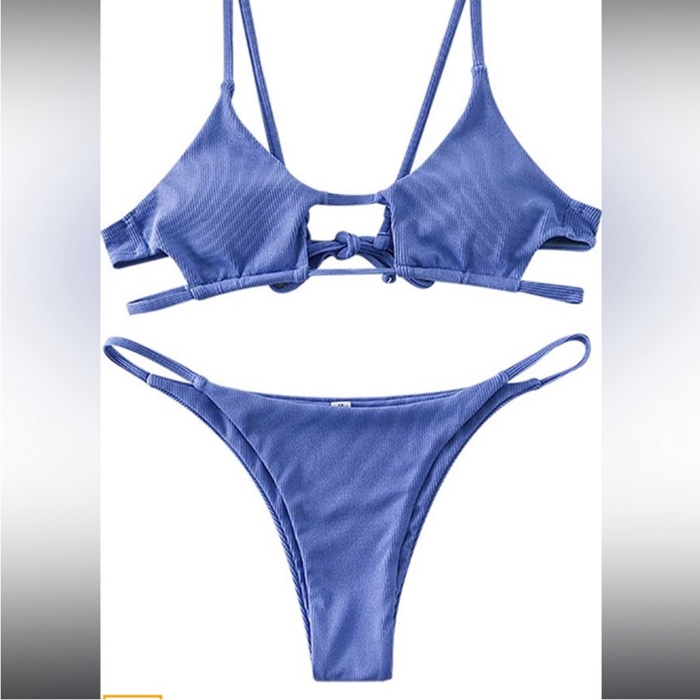 Zaful Blue Bikini Set with Spaghetti Straps and Cut-Out Design